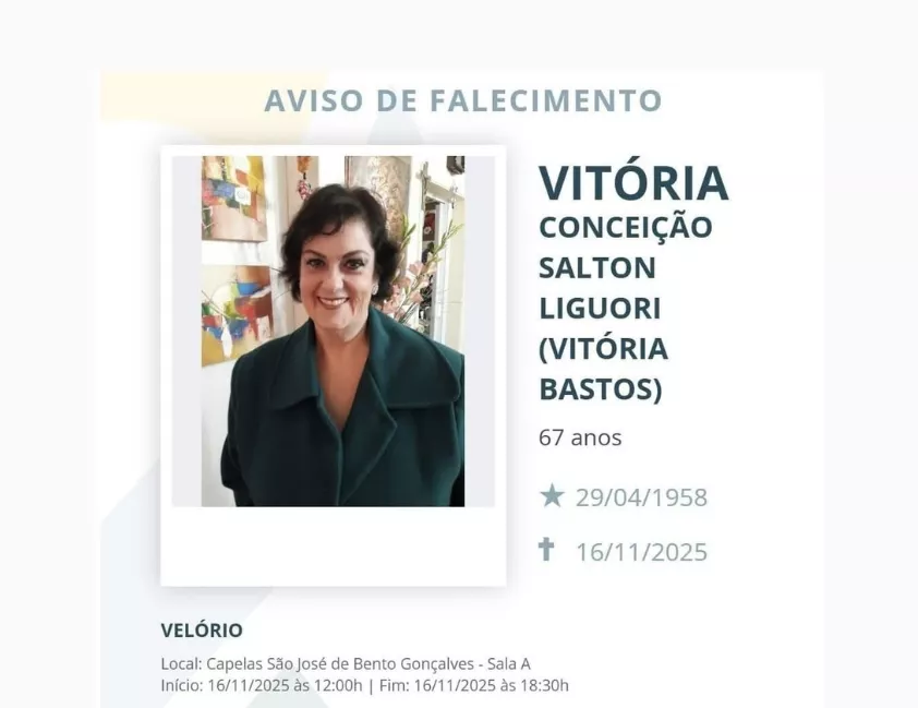 Ex-vereadora Vitória Bastos, que morreu aos 67 anos em Bento Gonçalves