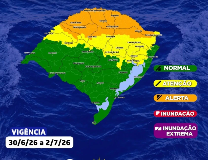 Alerta hidrológico aponta risco de cheias e alagamentos em regiões do RS