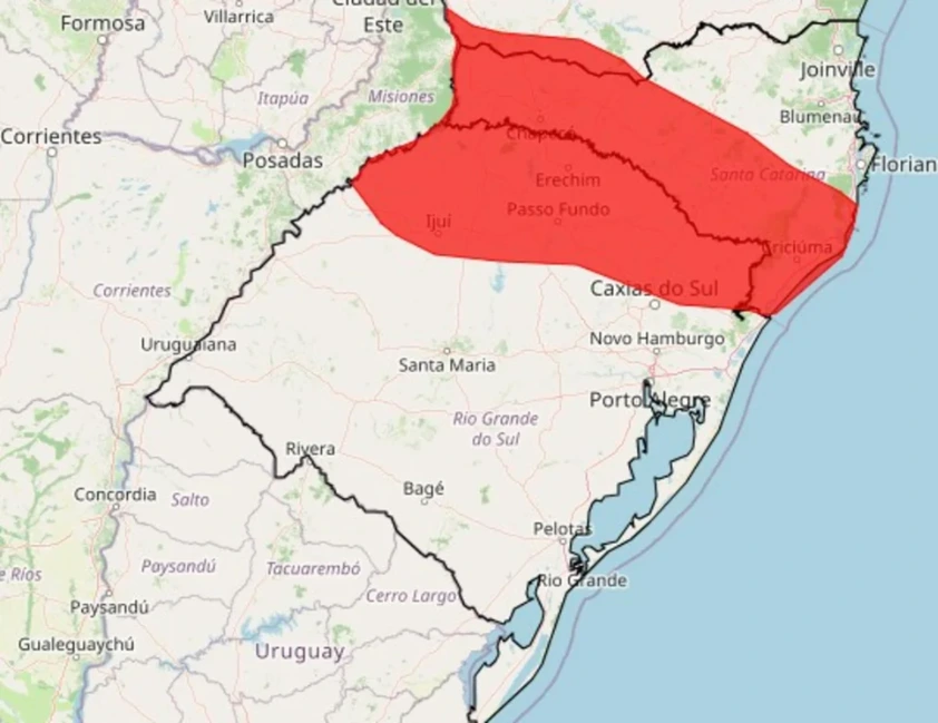 Alerta vermelho: chuva extrema no RS até quinta