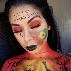 Maquiadora de Bento viraliza nas redes sociais por desenho em protesto à queimadas na Amazônia