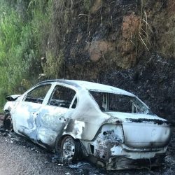 Veículo furtado encontrado carbonizado no interior