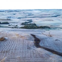 Imagens aéreas mostram a paisagem congelada  no RS