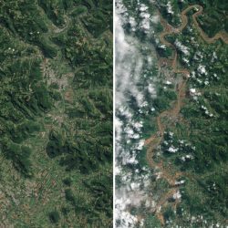 Imagens de satélite mostram o antes e o depois de áreas atingidas
