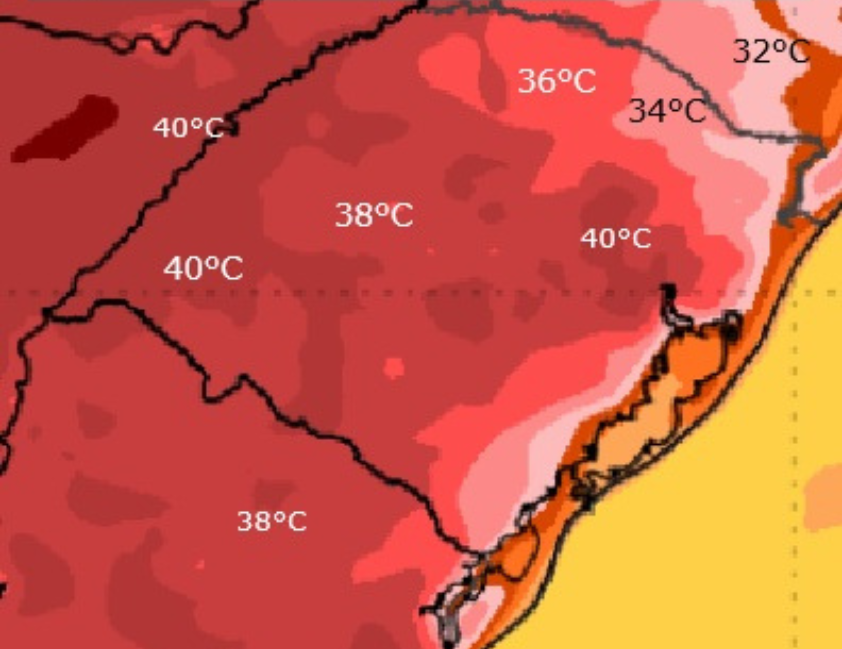 Previsão do tempo aponta calor de até 38°C no RS e risco de temporais na próxima semana.