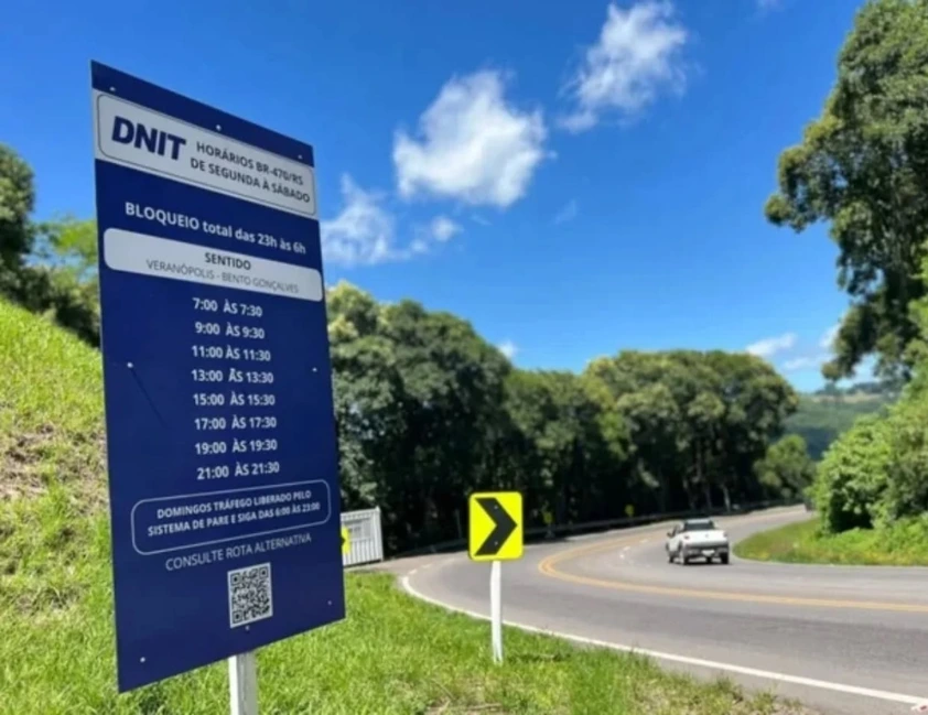 DNIT anuncia interdições e novos horários de comboio na BR-470 entre Bento e Veranópolis