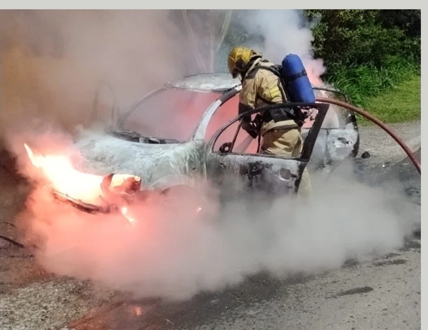 Motorista consegue escapar ilesa de Citroën incendiado no Vale dos Vinhedos