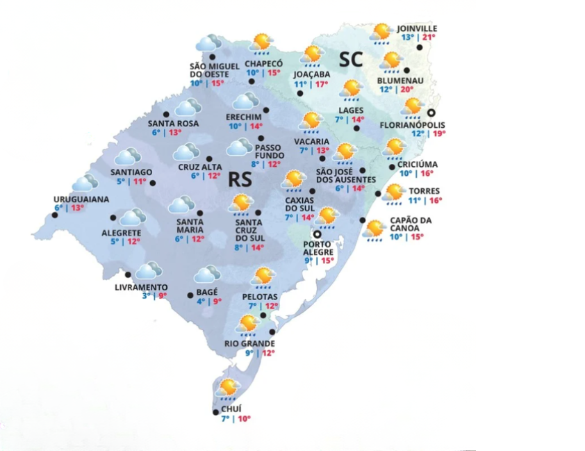 Tempo segue frio e nublado em Bento nesta segunda