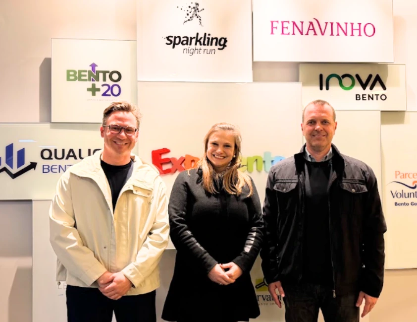 Vinícius Buffon, diretor-geral da 35ª ExpoBento, Janaine Arpini, diretora-geral da 22ª Fenavinho, Daniel Panizzi, presidente do CIC-BG