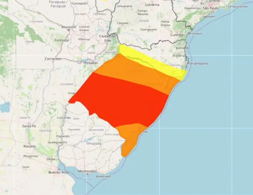 Aviso Inmet aponta grande perigo de chuva e ventos de até 100 km/h no RS
