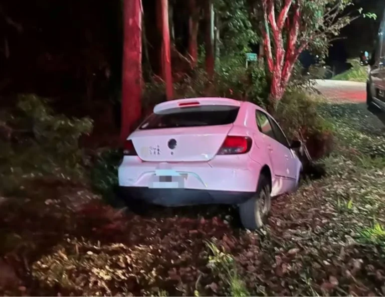 Carro com placas de Bento Gonçalves sai da pista na ERS-446 após motorista sofrer mal súbito