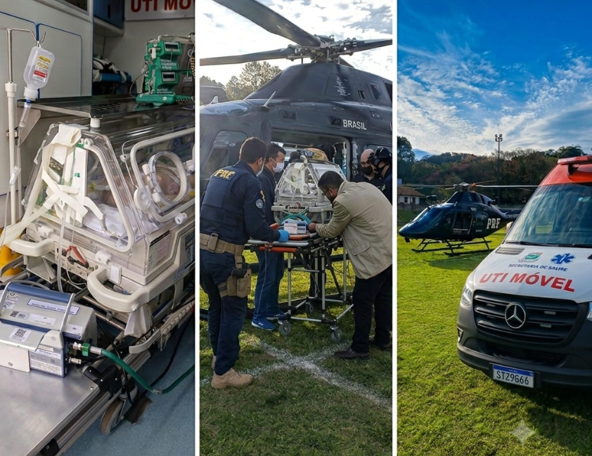 PRF socorre bebê de 3 meses em transporte aéreo na Serra