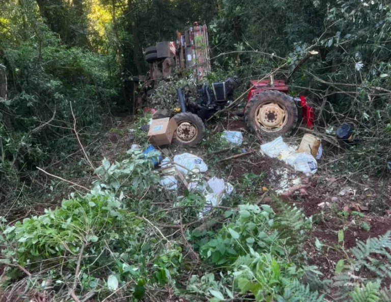 Caminhão despenca de ribanceira e deixa homem preso em árvore na ERS-431